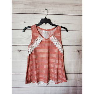 Maurices Womens Tank Top Coral Striped Sleeveless V Neck Lace Up Crochet S New‎